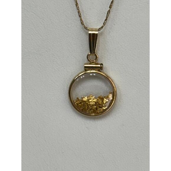 14K Yellow Gold Coin Bezel Gold Nugget Pendant Locket 18" #64579 - Picture 4 of 9